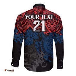 Custom Roosters Rugby Long Sleeve Button Shirt Sydney Hibiscus and Turtle With Polynesian Pattern