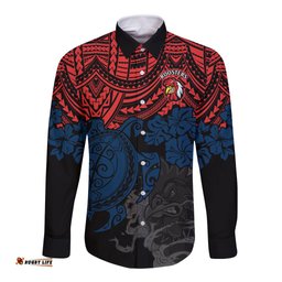 Custom Roosters Rugby Long Sleeve Button Shirt Sydney Hibiscus and Turtle With Polynesian Pattern