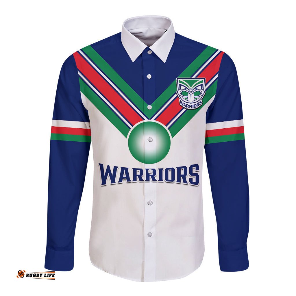 Warriors Rugby Long Sleeve Button Shirt New Zealand Sporty White Style