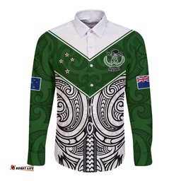 Custom Text And Number New Zealand Silver Fern Rugby Long Sleeve Button Shirt Maori Pacific