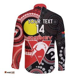 Custom AFL Swans NAIDOC Week Long Sleeve Button Shirt Keep The Fire Burning Indigenous Art