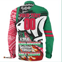 South Sydney Rabbitohs Grand Final Long Sleeve Button Shirt - A True Champion Will Fight Through Anything With Polynesian Patterns