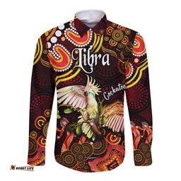 Custom Personalised Australian Astrology Hawaii Long Sleeve Button Shirt Libra Cockatoo Glider Zodiac Aboriginal Vibes Red