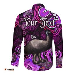 Custom Personalised Australian Astrology Hawaii Long Sleeve Button Shirt Aquarius Emu Glider Zodiac Aboriginal Vibes Pink