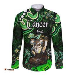Custom Personalised Australian Astrology Hawaii Long Sleeve Button Shirt Cancer Koala Zodiac Aboriginal Vibes Green
