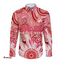 Personalised Swans NAIDOC Week 2024 Long Sleeve Button Shirt Aussie Aboriginal Art