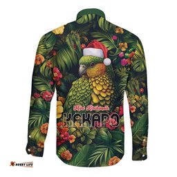 Meri Kirihimete Kakapo Long Sleeve Button Shirt New Zealand Christmas with Tropical Vibe
