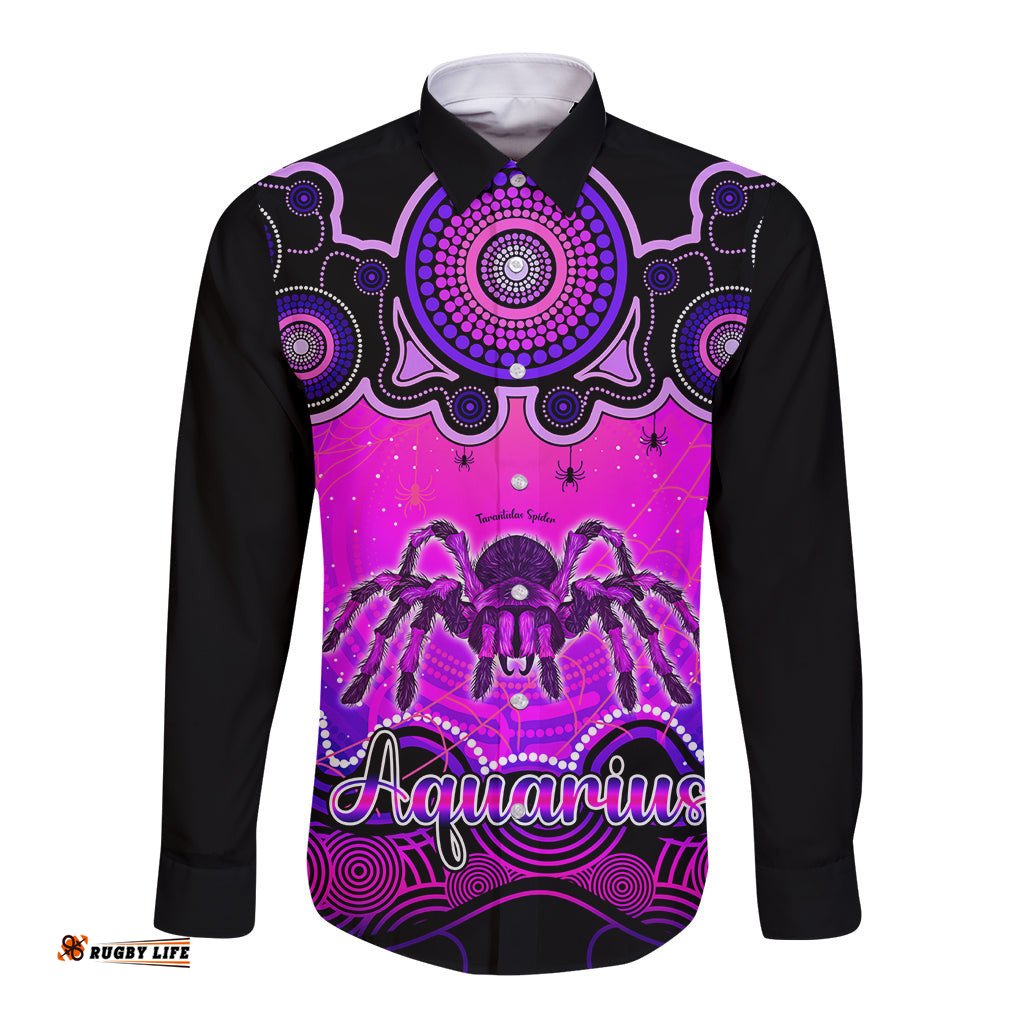 Personalised Australia Scorpio Tarantulas Spider Zodiac Long Sleeve Button Shirt Auz Astrology Aboriginal - Magenta