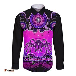 Personalised Australia Scorpio Tarantulas Spider Zodiac Long Sleeve Button Shirt Auz Astrology Aboriginal - Magenta