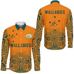Australia Rugby Wallabies Kangraroos Hawaii Long Sleeve Button Shirt