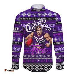 Personalized Freo Football Xmas Long Sleeve Button Shirt Australia AFL Mascot