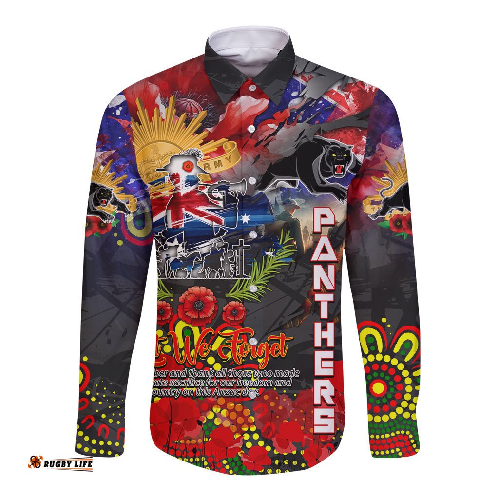 Personalised Australia Rugby Panthers ANZAC Long Sleeve Button Shirt Penrith Scratch Style