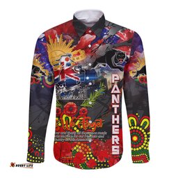 Personalised Australia Rugby Panthers ANZAC Long Sleeve Button Shirt Penrith Scratch Style