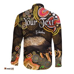 Custom Personalised Australian Astrology Hawaii Long Sleeve Button Shirt Virgo Echidna Zodiac Aboriginal Vibes Gold