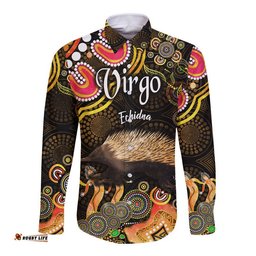 Custom Personalised Australian Astrology Hawaii Long Sleeve Button Shirt Virgo Echidna Zodiac Aboriginal Vibes Gold