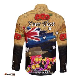 Custom Personalised Australia Aboriginal ANZAC Hawaii Long Sleeve Button Shirt Remembrance Vibes Gold