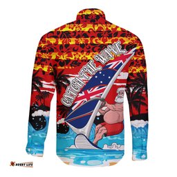 Australia Surfing Christmas Long Sleeve Button Shirt Catch The Wave