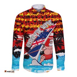Australia Surfing Christmas Long Sleeve Button Shirt Catch The Wave