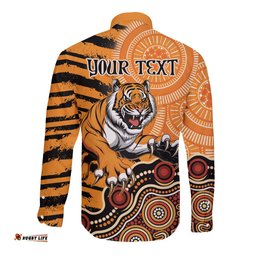 Personalised Wests Tigers NAIDOC Week 2024 Long Sleeve Button Shirt Aboriginal Fire Burning Sparks