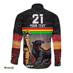 Custom Panthers Rugby ANZAC Day Long Sleeve Button Shirt Soldiers Poppy Field 2024