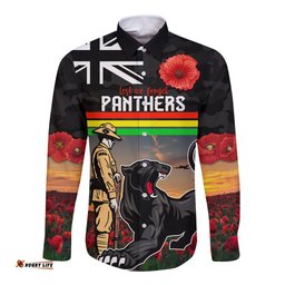 Custom Panthers Rugby ANZAC Day Long Sleeve Button Shirt Soldiers Poppy Field 2024