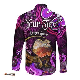 Custom Personalised Australian Astrology Hawaii Long Sleeve Button Shirt Leo Dragon Lizard Zodiac Aboriginal Vibes Pink