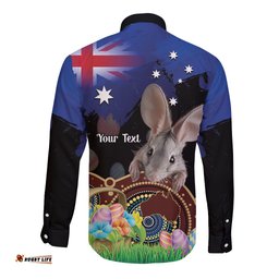 Personalised Australia Easter Day Long Sleeve Button Shirt Aussie Bilby Aboriginal Art