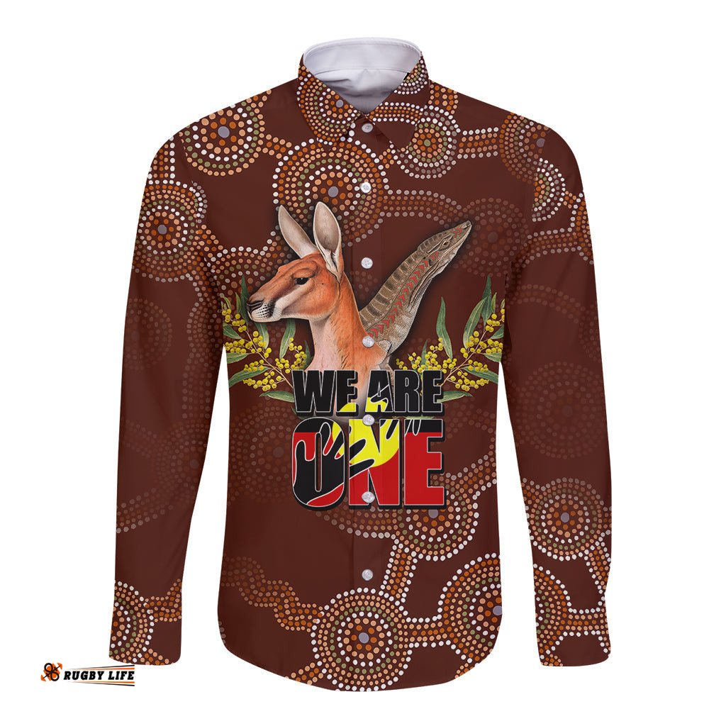 We Are One Koori and Australia Long Sleeve Button Shirt Aboriginal Pattern