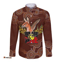 We Are One Koori and Australia Long Sleeve Button Shirt Aboriginal Pattern