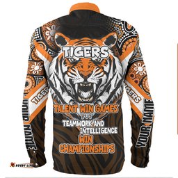 Wests Tigers Long Sleeve Button Shirt - Custom Talent Win Games But Teamwork And Intelligence Win Championships With Aboriginal Style