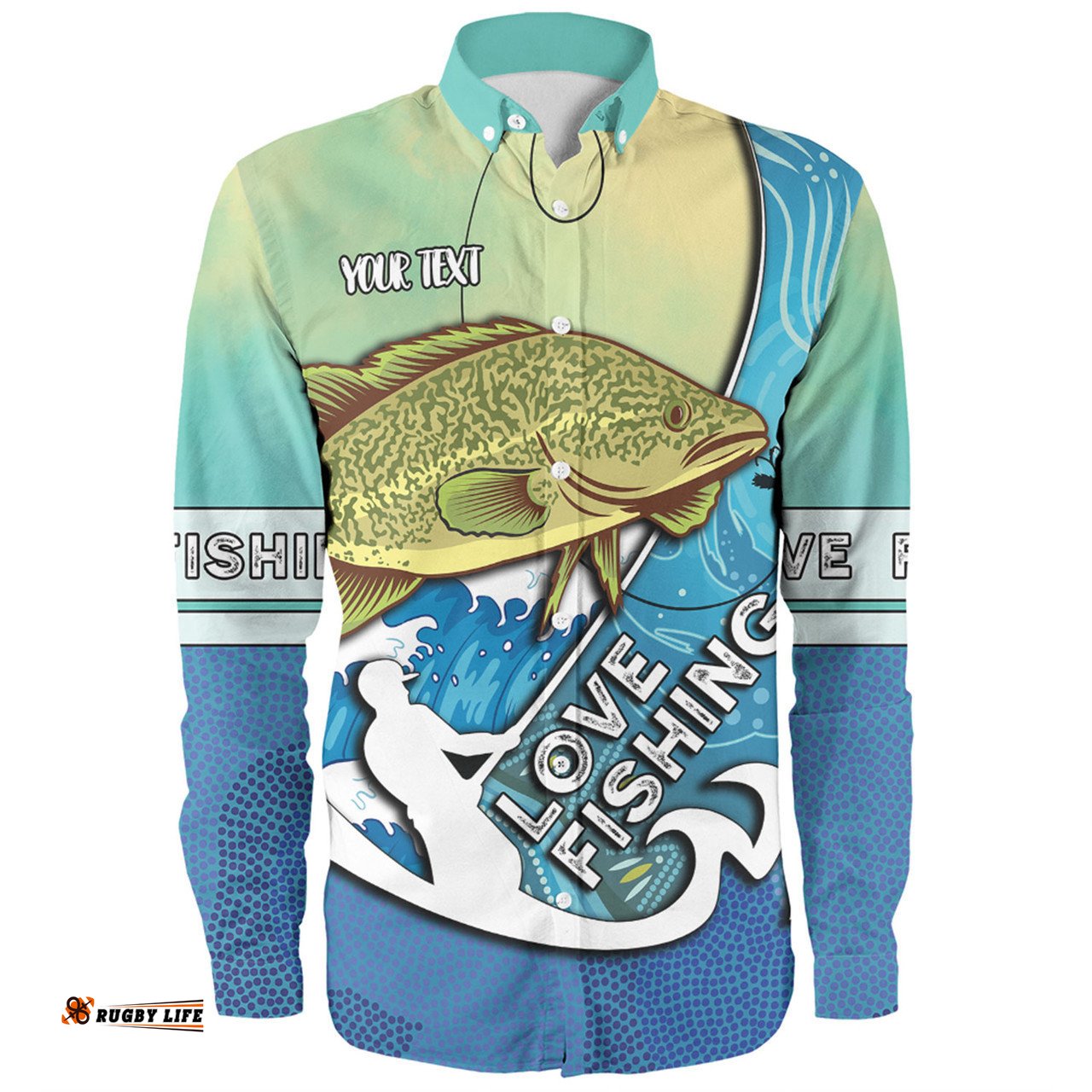 Australia Fishing Aboriginal Fishing Custom Long Sleeve Button Shirt - Love Fishing Murray Cod In Aboriginal Art Patterns Long Sleeve Button Shirt