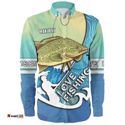 Australia Fishing Aboriginal Fishing Custom Long Sleeve Button Shirt - Love Fishing Murray Cod In Aboriginal Art Patterns Long Sleeve Button Shirt