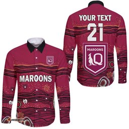 Custom Personalised QLD Maroons Rugby Hawaii Long Sleeve Button Shirt Indigenous