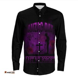 Anzac Day Remember Australia & New Zealand Purple Long Sleeve Button Shirt