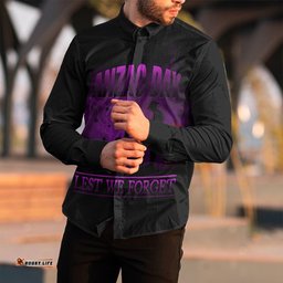 Anzac Day Remember Australia & New Zealand Purple Long Sleeve Button Shirt
