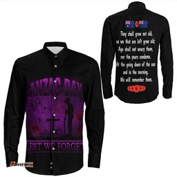 Anzac Day Remember Australia & New Zealand Purple Long Sleeve Button Shirt