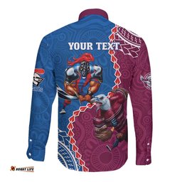 Personalised Eagles And Knights Rugby Long Sleeve Button Shirt Aboriginal Mix Polynesian Pattern