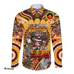 Custom NAIDOC Week 2024 Tigers Long Sleeve Button Shirt Mascot Rugby