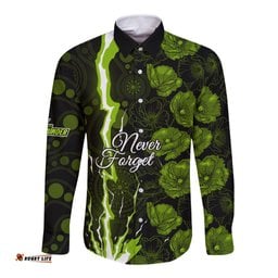 Thunder Cricket Never Forget Custom Long Sleeve Button Shirt ANZAC Day with Poppy Aboriginal