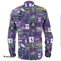 Melbourne Storm Long Sleeve Button Shirt - Team Of Us Die Hard Fan Supporters Comic Style