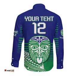 Custom Warriors New Zealand Rugby Long Sleeve Button Shirt Maori Face Ta Moko Simple Style