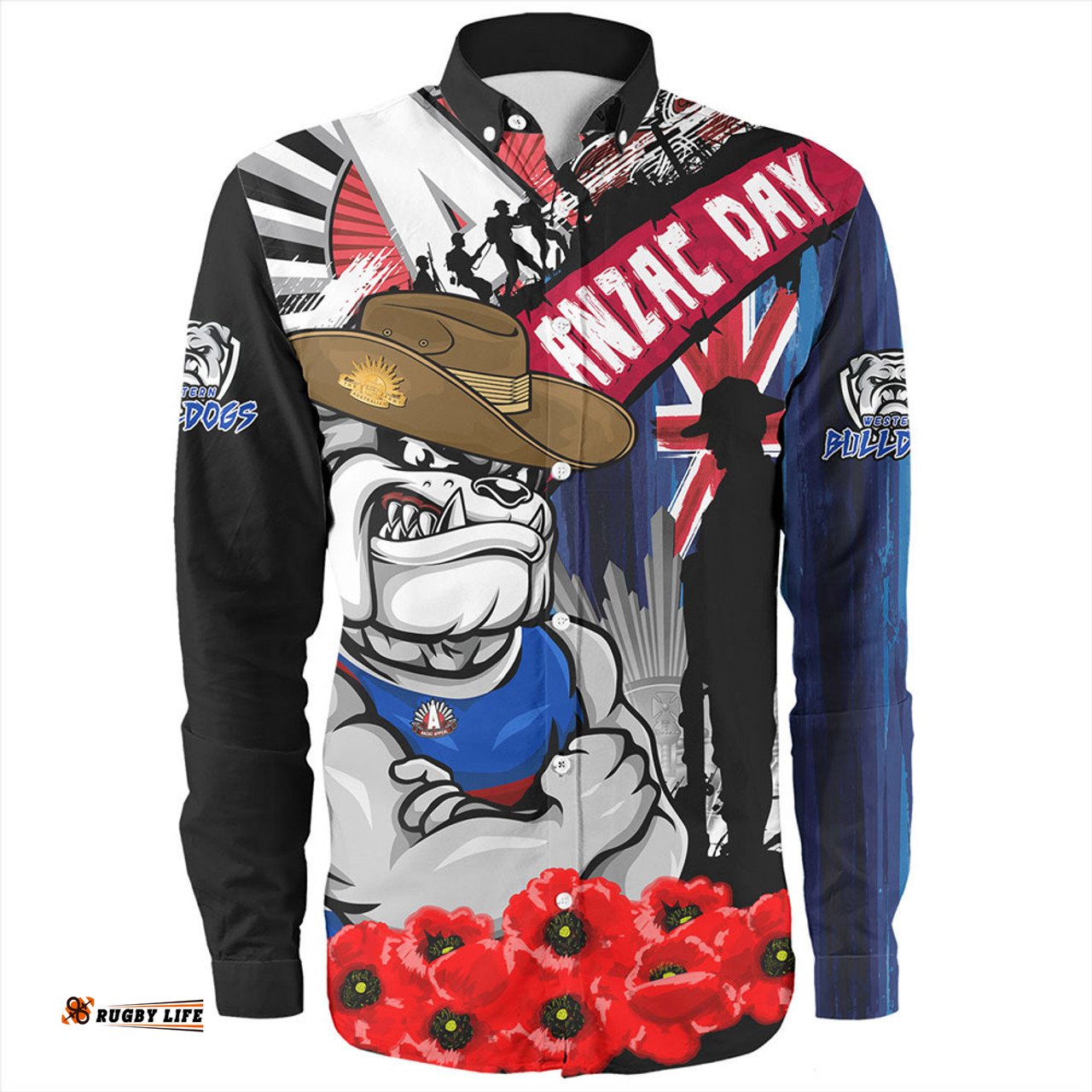 Western Bulldogs Long Sleeve Button Shirt Anzac Day Honor United In Spirit