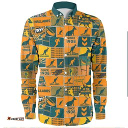 Wallabies Sport Long Sleeve Button Shirt - Team Of Us Die Hard Fan Supporters Comic Style