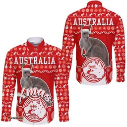 Australian Kangaroo Christmas Vibe With Aboriginal Dot Painting Style Hawaii Long Sleeve Button Shirt