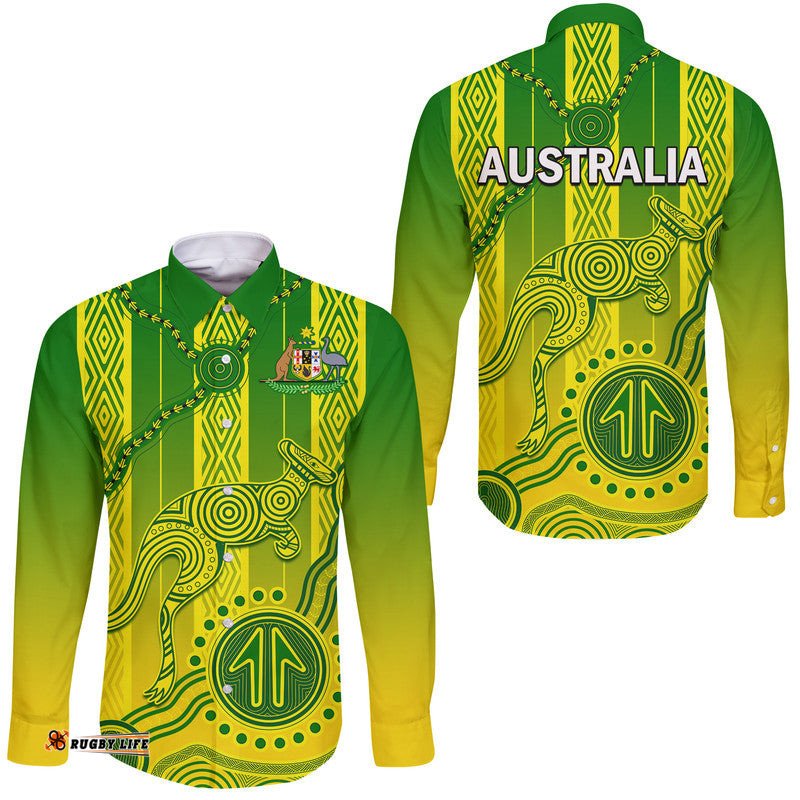 Australia Soccer Hawaii Long Sleeve Button Shirt Go Aussie Socceroos With Kangaroo