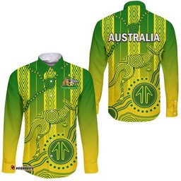 Australia Soccer Hawaii Long Sleeve Button Shirt Go Aussie Socceroos With Kangaroo