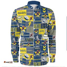 North Queensland Cowboys Long Sleeve Button Shirt - Team Of Us Die Hard Fan Supporters Comic Style