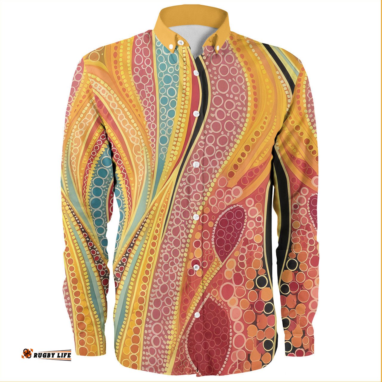 Australia Aboriginal Long Sleeve Button Shirts - Indigenous Aboriginal Art Dot Color Long Sleeve Button Shirts