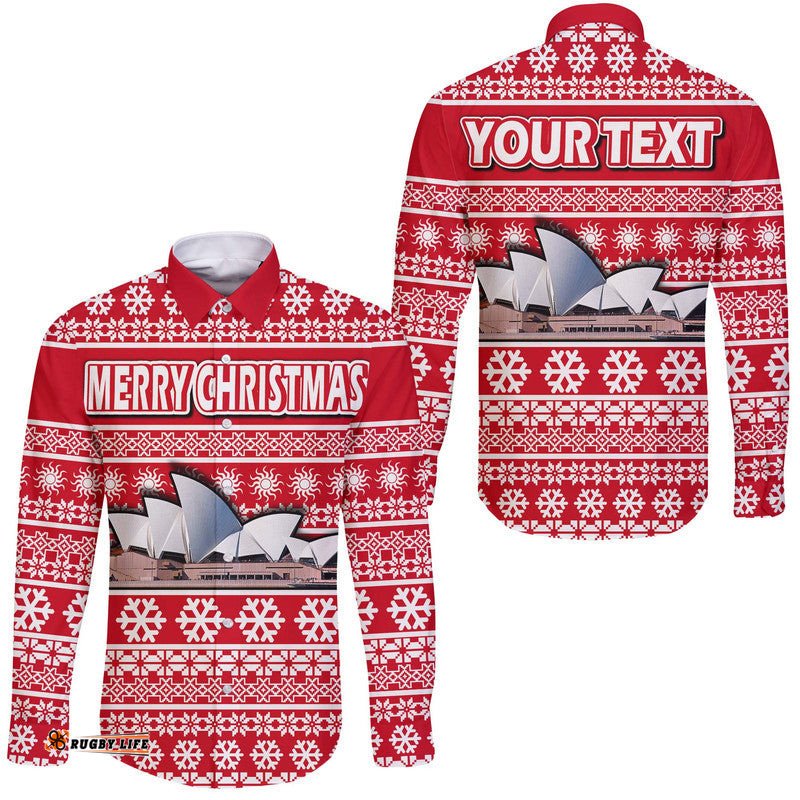 Custom Personalised Australian Sydney Opera House Christmas Vibe With Aboriginal Dot Painting Style Hawaii Long Sleeve Button Shirt