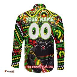 Custom Australia NAIDOC Week 2024 Long Sleeve Button Shirt Penrith Panthers Mascot Keep The Fire Burning